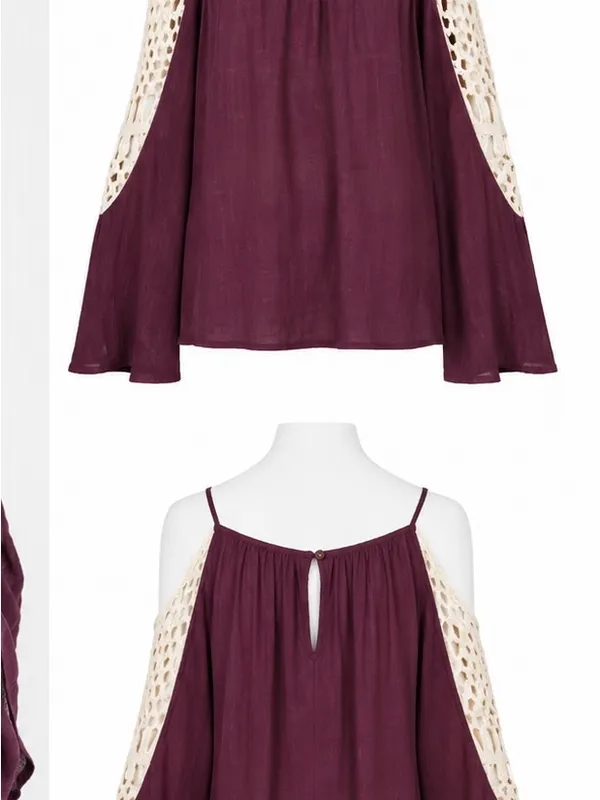 Umgee Cold-Shoulder Crochet Sleeve Top - Image 2