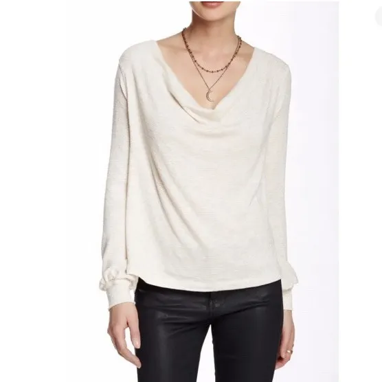 Free People Palmer‎ Shimmer Striped Knit Top Women's Large Ivory Gold Boho Y2K - Image 2