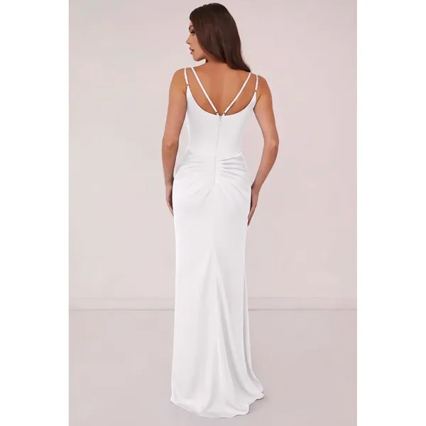 Azazie‎ x Barbie White Satin Ruched Corset Maxi Dress Side Slit Formal Gown - Image 3