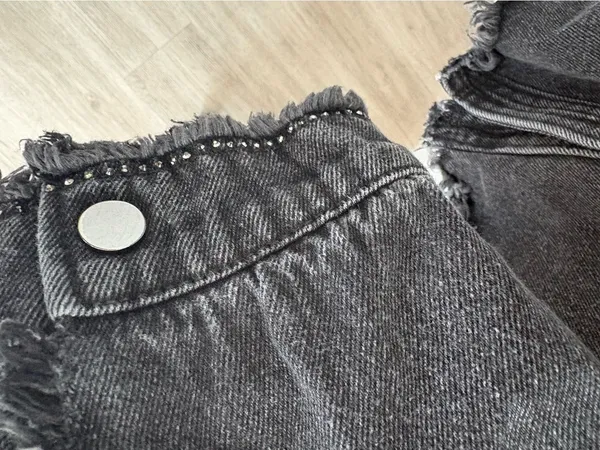 Zara Black Denim Rhinestone Fringe Oversized Jacket Size S - Image 8