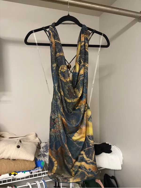 Jaded London revolve going out strappy black printed plunge dress size US 10 NWT - Image 4