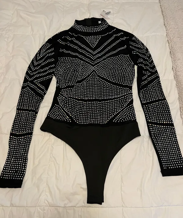 Punchy Blonde Bedazzled Mesh Bodysuit - Image 2
