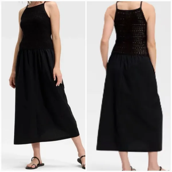 Universal Thread Black Crochet Knit Midi Dress Sleeveless Boho Coastal NWT XS - Image 2