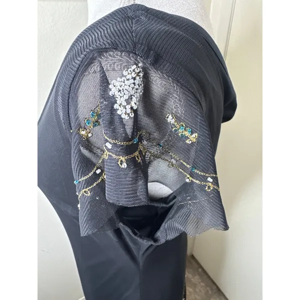 Vintage Y2K Fairy Goth Black Chiffon Beaded Midi Dress - Size 10 R&M Richards - Image 11
