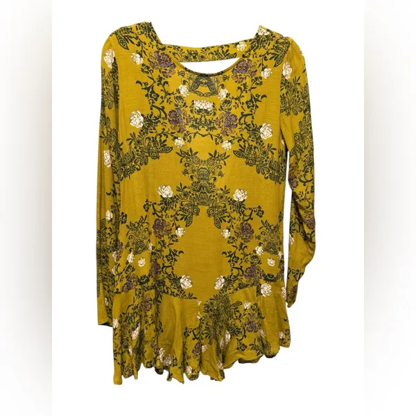 Free People Smooth Talker Tunic Top Womens S Mini Dress‎ Boho Floral Open Back - Image 3