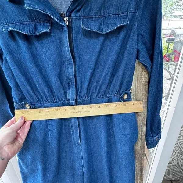 NWOT Rare ASOS Denim Jean Jumpsuit Romper with front zipper and button detail - Image 6
