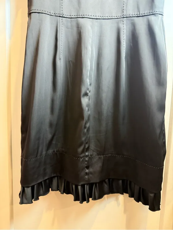 Phoebe Couture Blk Satin Tie Neck Cocktail Dress Flutter Sleeve Ruffle Hem Size8 - Image 10