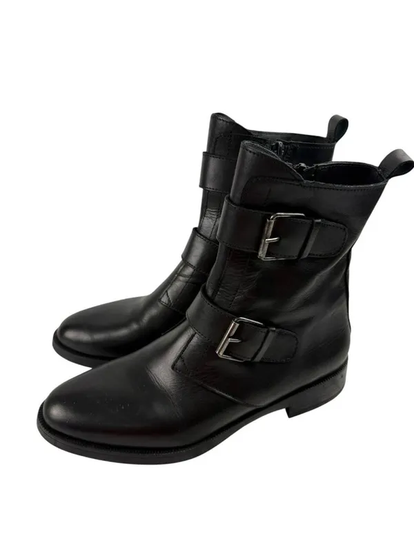 *Emanuel Crasto Womens Brown Italian Leather Moto Biker Buckle Classic Boots 40 - Image 6