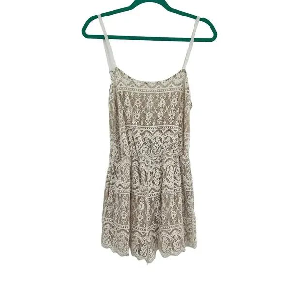 Alice + Olivia Cassia Romper Sleeveless Lace Crochet‎ Zipper White Beige Size 8 - Image 3