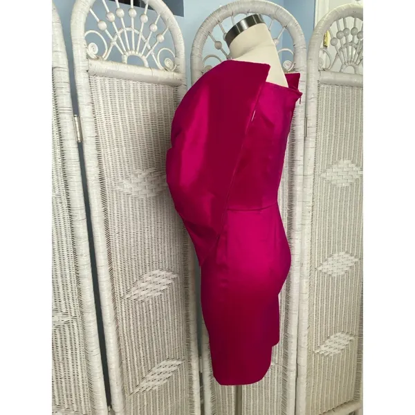 AOMEI Fuchsia Satin Oversized Bow Dress M Off Shoulder Cocktail Party Barbiecore - Image 7