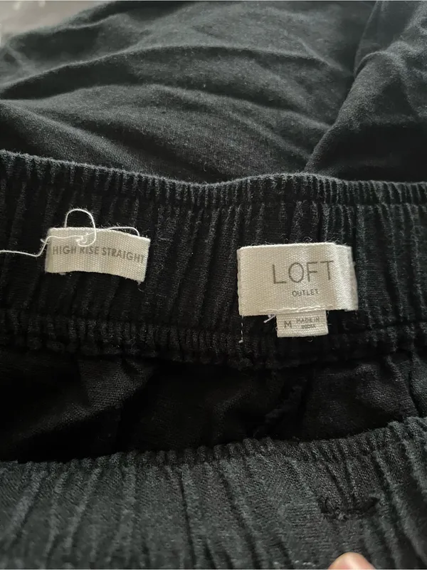 Loft Black Linen Blend High Rise Straight Leg Pants Medium Coastal Minimalist - Image 7