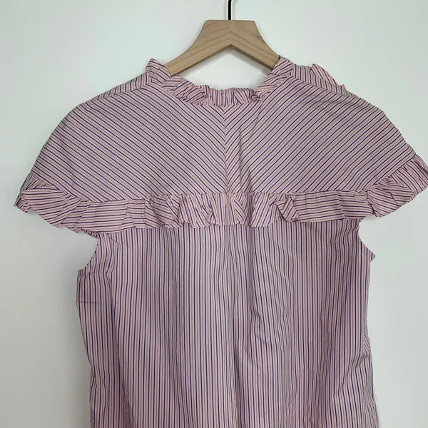 Sandro Striped Ruffled Cotton Rose Shirt Midi Dress Womens 2 - Image 14