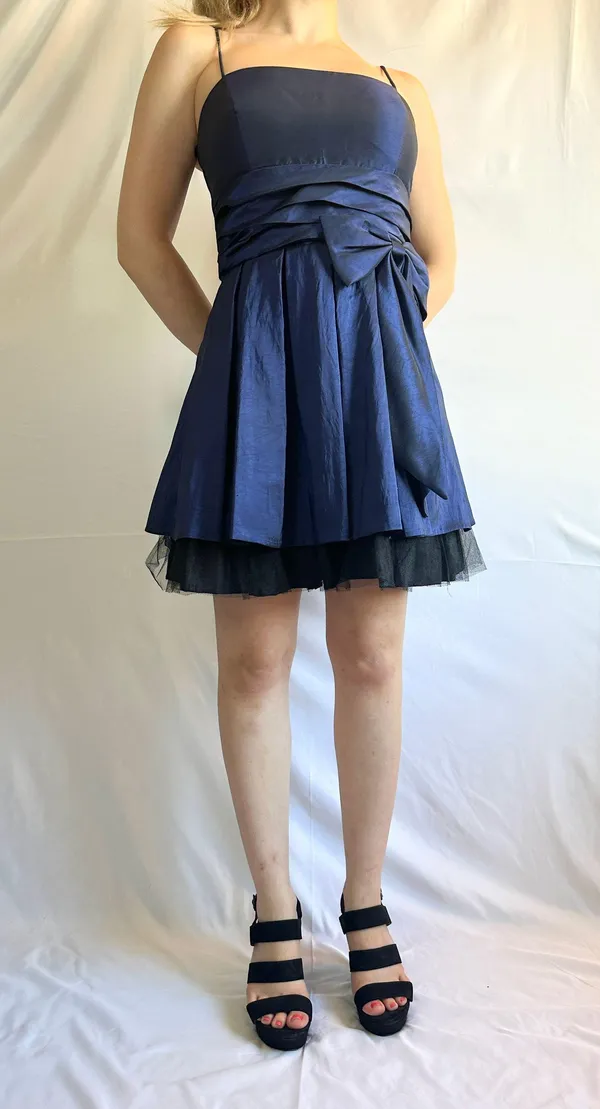 Fiesta Solid Straight Ruched Satin/Mesh Homecoming Dress - Blue/Black - M - Image 6