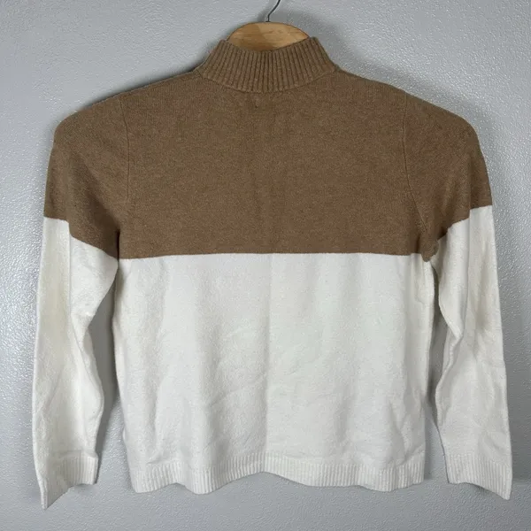 J Crew Wool-Blend Colorblock 1/4 Zip-Up Sweater Extra Soft Yarn Womens XL‎ Cream - Image 3