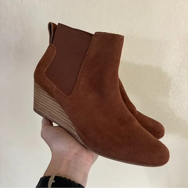 Land’s End brown suede wedge heeled bootie 9 - Image 2