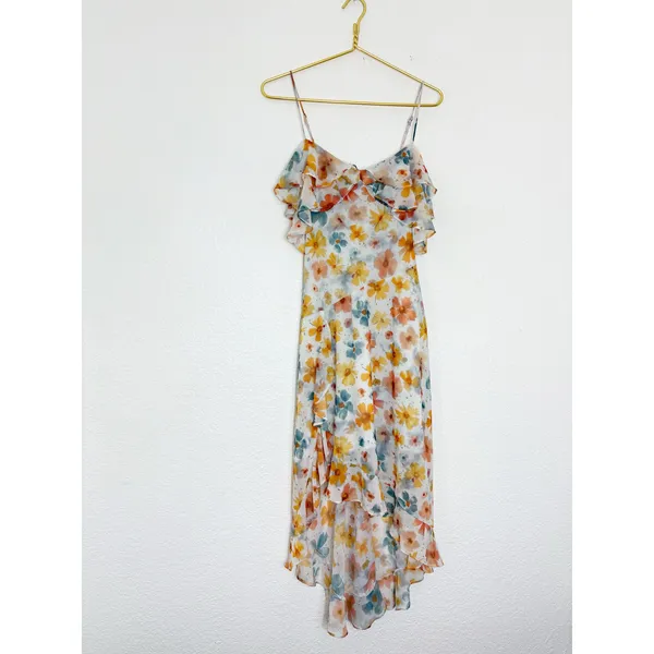 Anthropologie Sleeveless Asymmetric Ruffled Midi Dress Size Small Chiffon Fairy - Image 3