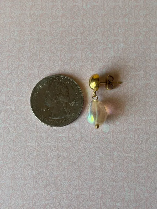 Handmade pear teardrop Czech glass simple minimalist earrings💛 - Image 6