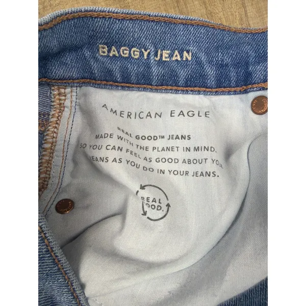 American Eagle Baggy Jean Womens 4 Light Wash Distressed High Rise Ripped Denim - Image 6