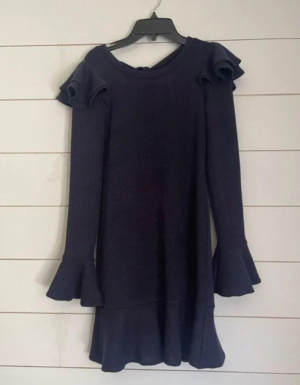 Saylor x Free People Blue Chase Knit Mini Ruffle Sweater Dress Size x-Small - Image 3