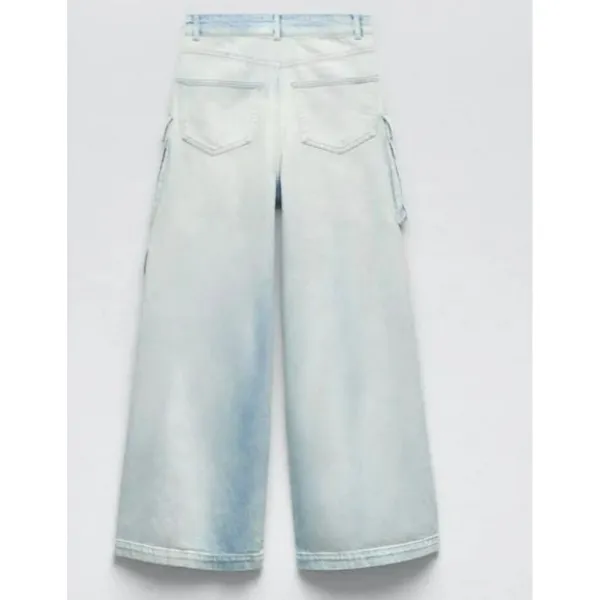 Zara Women Light Wash Multi Pocket Cargo Wide Leg Denim Jeans High Rise SIZE 4 - Image 2