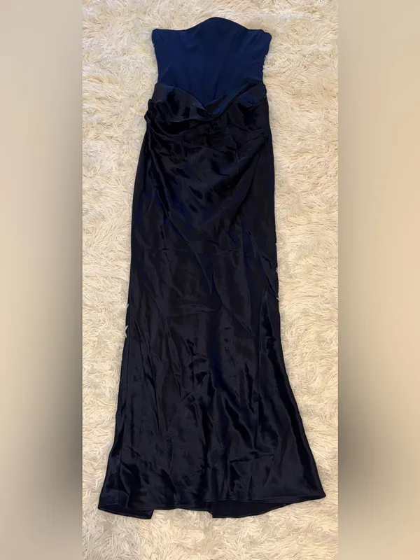 NEW HOUSE OF CB Persephone Strapless Corset Satin & Stretch Crepe navy Gown Sz M - Image 5