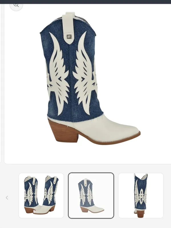 Guess White and Blue Denim Western Cowboy Boots - Image 4