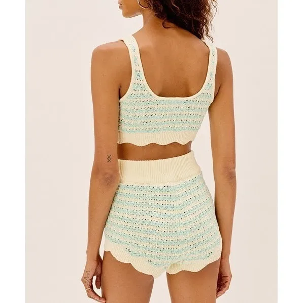 For Love & Lemons Lizzy Stripe Knit Shorts Bloomers Mint Scalloped High Waist M‎ - Image 3