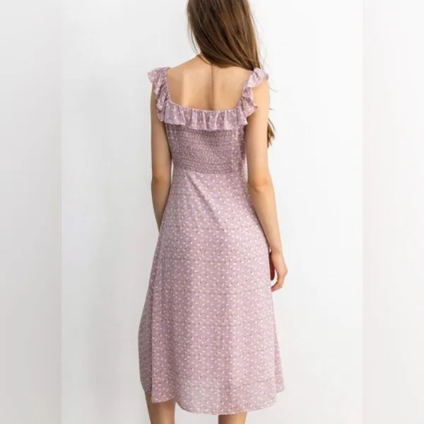 J.ING Lavender Floral Midi Dress Ruffle Sleeve Side Slit Size XS NWT - Image 4