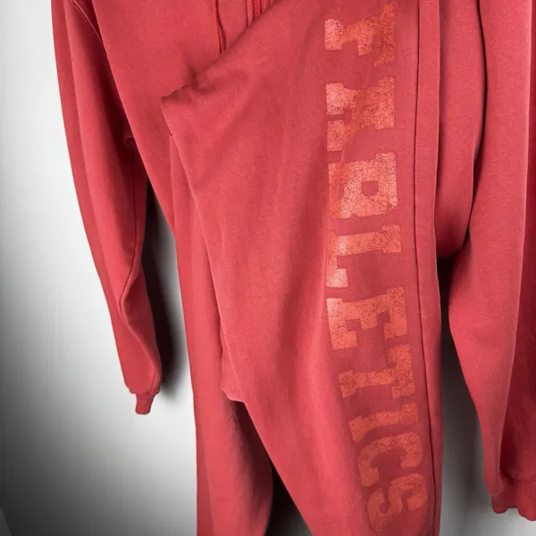 Fabletics Red Fleece Hooded OnePiece Sz Small Track Ski Camping Snow‎ Lounge - Image 9