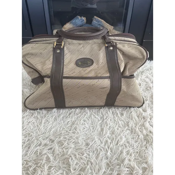 Vintage Peruzzi Florence Italian Canvas Monogram Leather Trim Duffle Bag‎ - Image 2