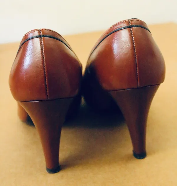 Vintage 90s Geppetto Cognac Brown Heels Black Western Detail - Image 3