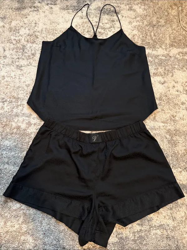 Victoria's Secret Black Satin Cami & Shorts Sleep Set - Image 2