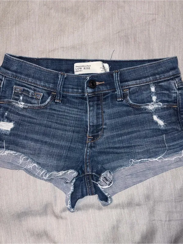 Abercrombie & Fitch 4 Low Rise Dark Wash Distressed Denim Cuffed Shorts - Image 3