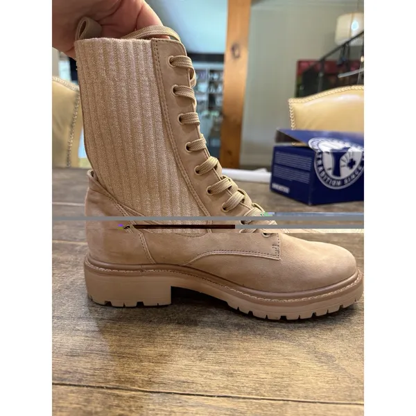Sam Edelman Women Combat Boots Beige Lydell Knit Suede Lace Up Size 6.5 - Image 4