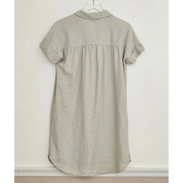 Well Worn Linen Blend Button Down Shirt Dress Short Sleeve Beige Pockets Small - Image 11