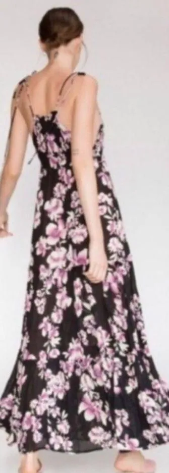 Free People Black and Pink Floral Maxi party garden Dress - Image 3