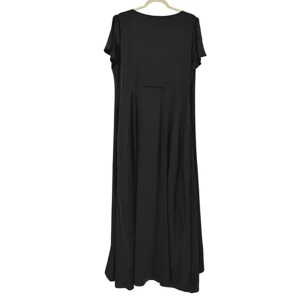 Baltic Born XXL Black‎ Satin Wrap Maxi Dress Short Flutter Sleeve V-Neck Formal - Image 2