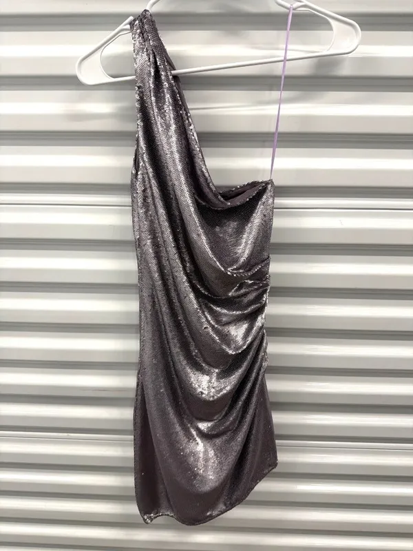 Gauge81 Nayar Sequin One Shoulder Mini Dress Lilac Purple Womens Size XS - Image 5