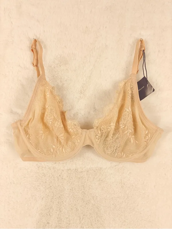 INC International Concepts Beige Lace Underwire Apex Bra SMALL - Image 4