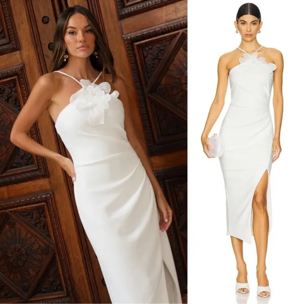 NEW Elliatt Janelle 3d Flower white halter Midi Dress sz XXS - Image 3