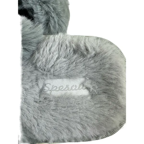 Spesoul Gray Fuzzy‎ Soft Slide-On Crisscross Open Toe Slippers Size L - Image 4
