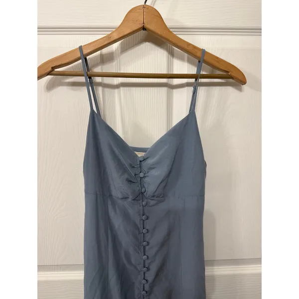 Grade & Gather Button Down Spaghetti Strap Midi Dress in Smoky Blue, S - Image 4