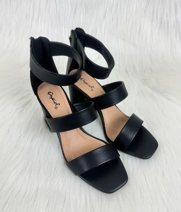 Women's Qupid Dorcas Faux Leather Multi Strap Block Heel Sandals Black Size 8 - Image 8