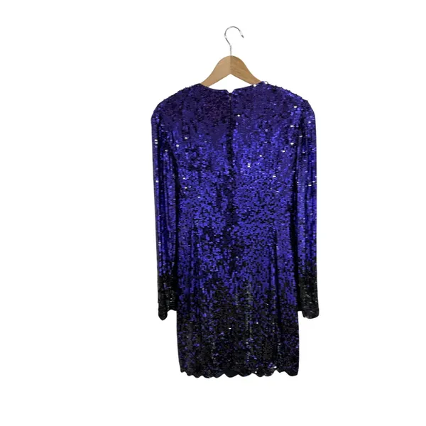 Vintage Oleg Cassini Black Tie Purple Ombre Sequin Silk Mini Dress Size 8 80s - Image 2