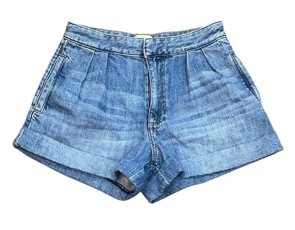 Alice + Olivia Conry Pleated Denim Shorts Ivy Blue Cotton‎ High Waist Cuffed 25 - Image 2