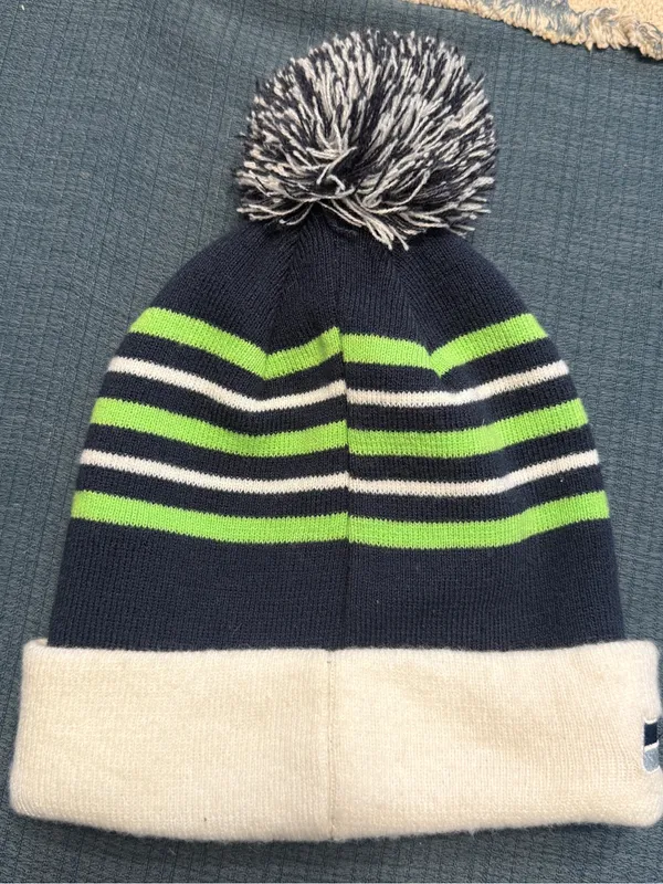 NFL New Era Seattle Seahawks Pom Beanie - Navy, Lime & White Football - Image 6