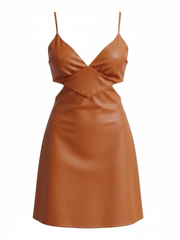 Brooklyn Karma Spaghetti-Strap Cutout Mini Dress in Rust Orange - Image 2