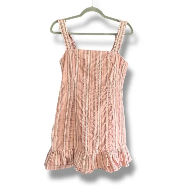Alexis‎ Brandy Dress Rose Stripe Mini Pink White Ruffle Hem Square Neck Cotton - Image 3