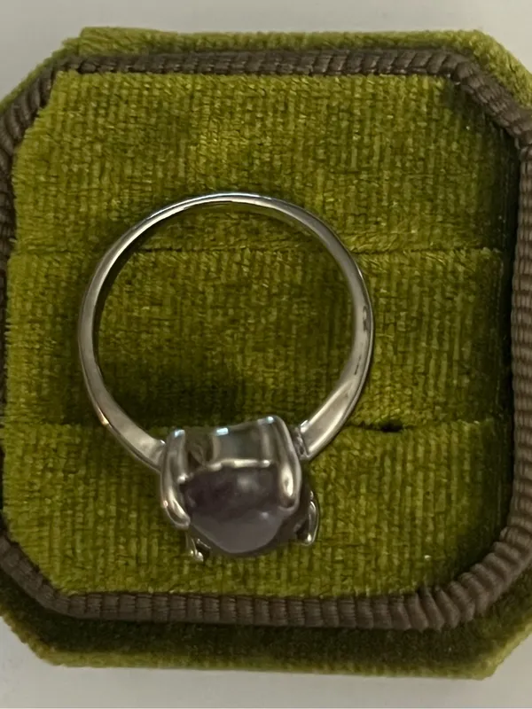 Elegant/Classic Titanium Steel Silver Faux Amethyst Gemstone Ring S 9 - Image 3