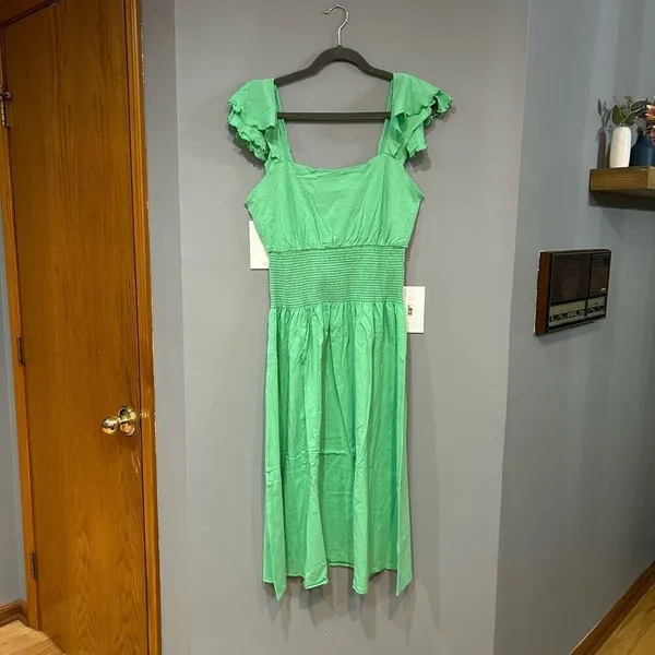Nation LTD Anthropologie Brittani smocked waist‎ midi dress green size M NWT - Image 2